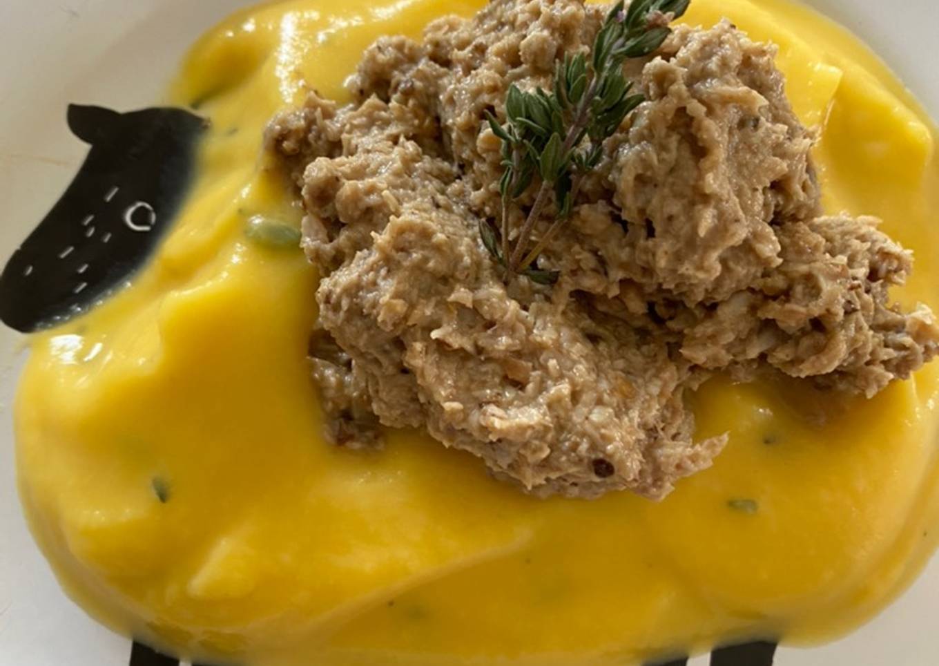 Baby food: chicken with eggplant and gem squash cream cheese thyme mash
