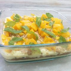 Eggless mango biscuit custard pudding A picture of Eggless mango biscuit custard pudding.