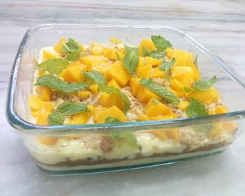 The New Way Making Recipe Eggless mango biscuit custard pudding Delicious and Healthy