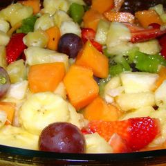 A picture of fruit salad with port wine.
