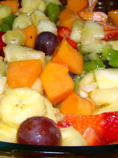 A picture of fruit salad with port wine.