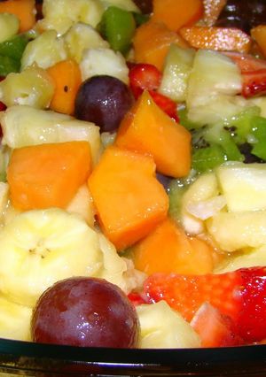 A picture of fruit salad with port wine.