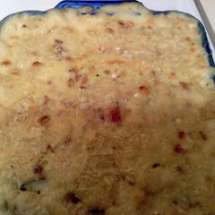 A picture of Fontina, Gruyere, White Cheddar and Bacon Macaroni and Cheese.
