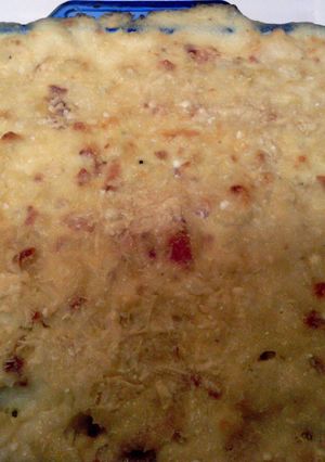 A picture of Fontina, Gruyere, White Cheddar and Bacon Macaroni and Cheese.