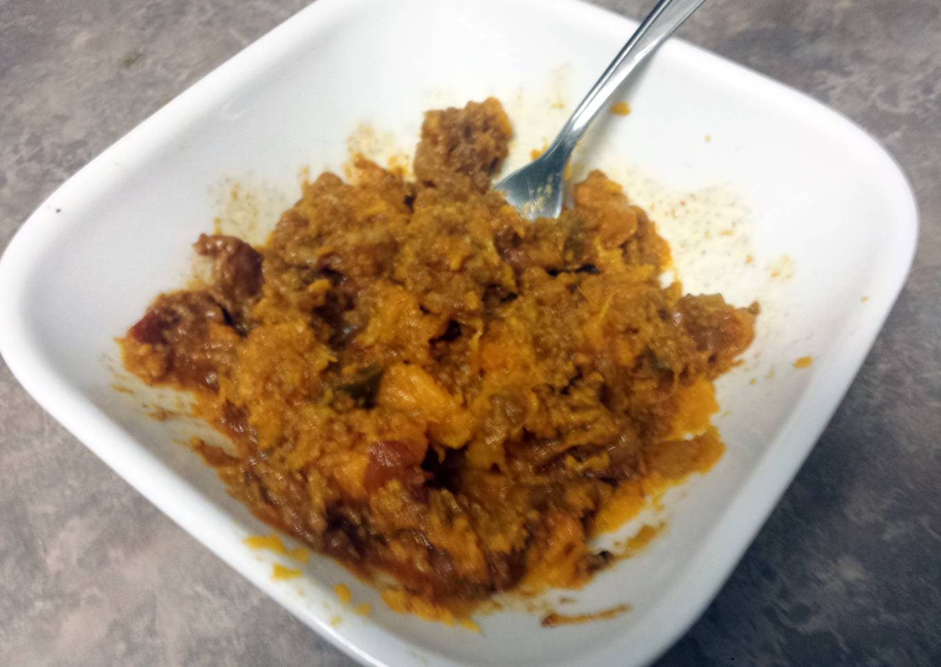 Spicy Bacon Chili (with sweet potato mash)
