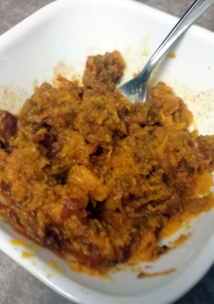A picture of Spicy Bacon Chili (with sweet potato mash).