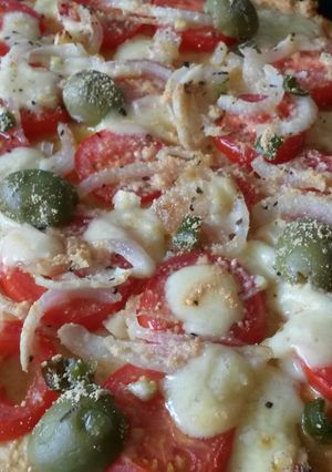 A picture of Sig's Potato Cake Pizza.