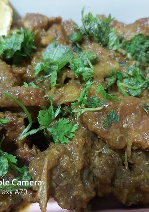 A picture of Kareley ghosht (bitter gourd meat).