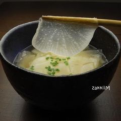 A picture of Miso Soup with Sliced Daikon.