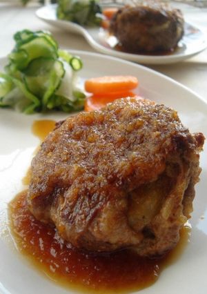 A picture of Layered Beef and Potato Hamburger Steak.