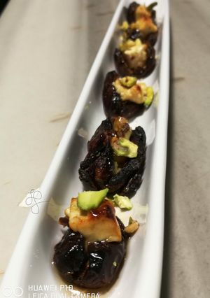 A picture of Dates And Feta With Maple Syrup Appetizer.