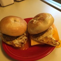 A picture of Sausage,egg And Cheese Bagels.