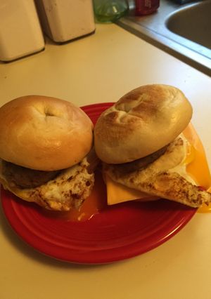 A picture of Sausage,egg And Cheese Bagels.