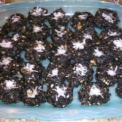 A picture of Greg's Dark Chocolate No Bake Cookies.
