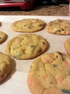 A picture of Chocolate chip Birthday cake cookies.
