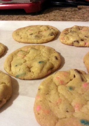 A picture of Chocolate chip Birthday cake cookies.
