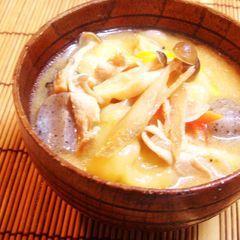 Rustic Pork Miso Soup with Dumplings A picture of Rustic Pork Miso Soup with Dumplings.