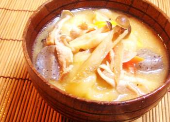 How to Prepare Tasty Rustic Pork Miso Soup with Dumplings
