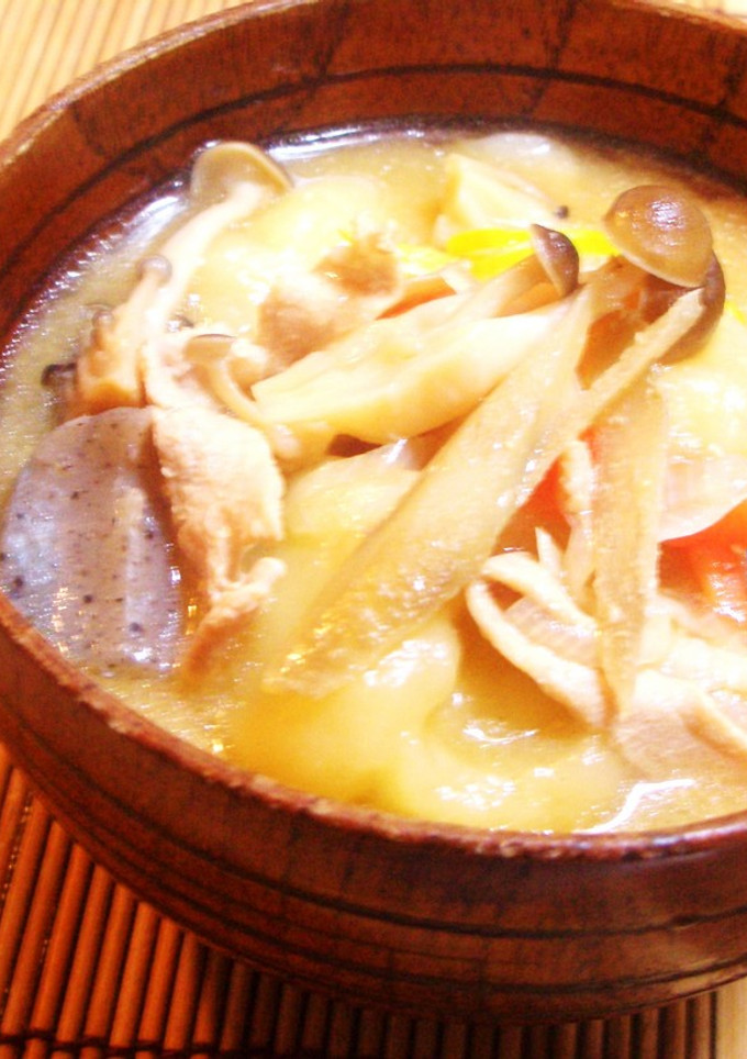 A picture of Rustic Pork Miso Soup with Dumplings.