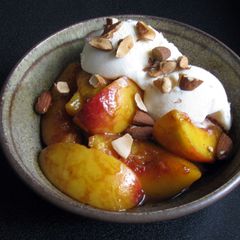 A picture of Peaches with Caramel Sauce.