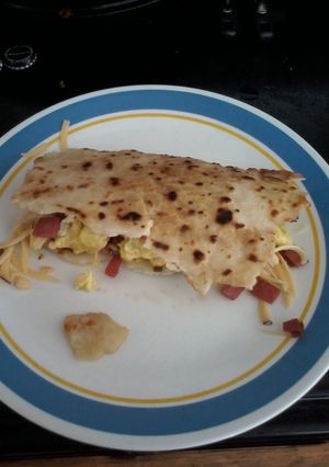 A picture of Taylor ham egg and cheese bureto.