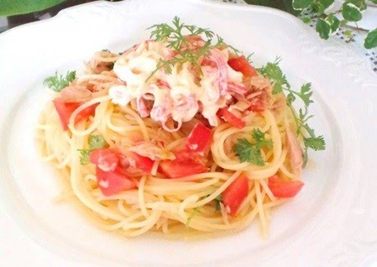 Steps to Prepare Favorite Asian-Style Chilled Pasta with Crab Mayonnaise Salad