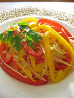 A picture of Bell Pepper and Potato Stir-fry with Whole Grain Mustard.