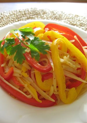 A picture of Bell Pepper and Potato Stir-fry with Whole Grain Mustard.