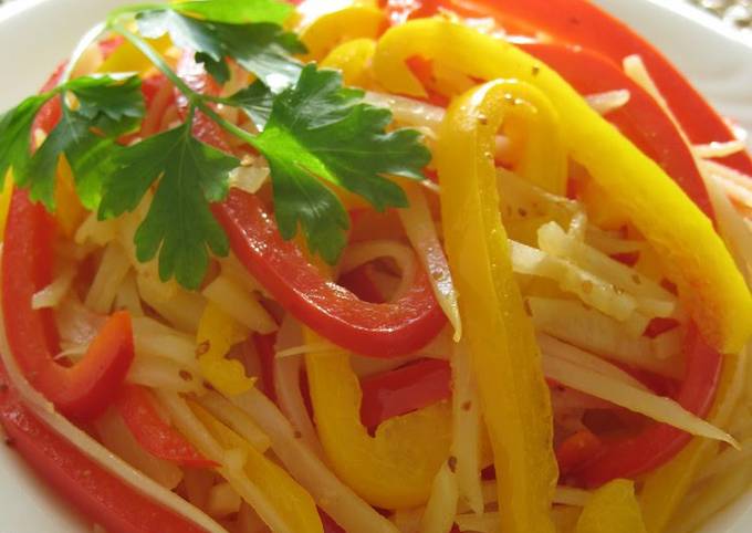 Steps to Make Ultimate Bell Pepper and Potato Stir-fry with Whole Grain Mustard