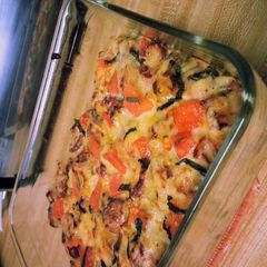 A picture of chicken sausage pasta.