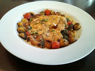 Pan Seared Swordfish with Roasted Vegetable Balls