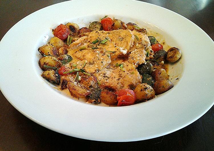 Simple Way to Prepare Super Quick Homemade Pan Seared Swordfish with Roasted Vegetable Balls