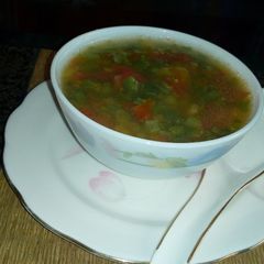 Beans Tomato Egg drop soup A picture of Beans Tomato Egg drop soup.