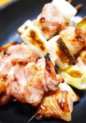 A picture of Salt-Seasoned Yakitori on a Grill.