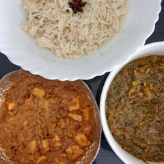 A picture of Tricolor special Spinach Paneer with Rice.