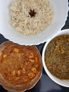 A picture of Tricolor special Spinach Paneer with Rice.
