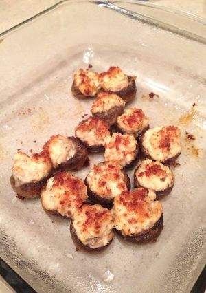 A picture of Vegetarian Creamy Parmesan, Garlic And Cream Cheese Stuffed Mushrooms.