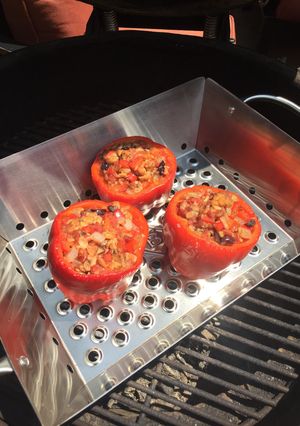 A picture of Vegan Stuffed Grilled Red Bell Peppers.