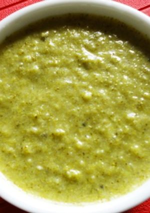 A picture of Broccoli Leek Soup ~ 200th post.