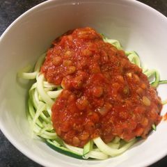A picture of Zucchini Spaghetti with Lentil Marinara.