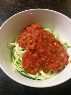 A picture of Zucchini Spaghetti with Lentil Marinara.