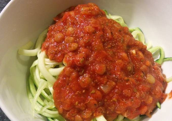 Zucchini Spaghetti with Lentil Marinara