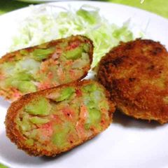 A picture of Fava Bean and Sakura Shrimp Croquettes.