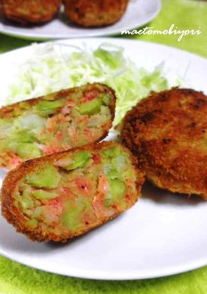 A picture of Fava Bean and Sakura Shrimp Croquettes.