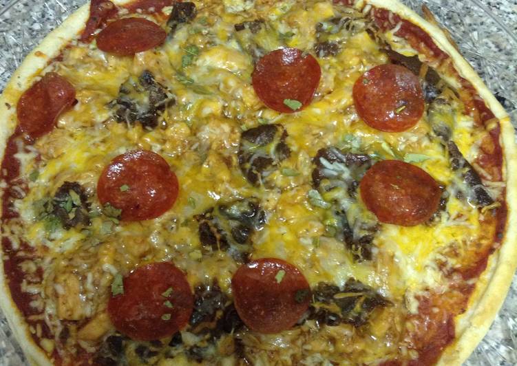 Recipe of Homemade Bbq Chicken Four Cheese Cheesesteak Pepperoni Pizza