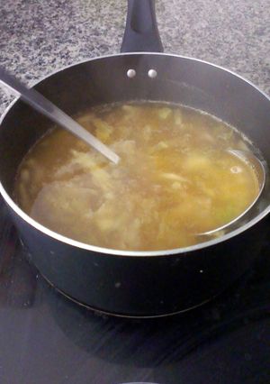 A picture of EASY & TASTY cabbage & red onion soup.
