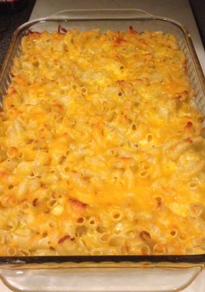 A picture of My Family's Favorite Baked Macaroni And Cheese.