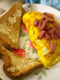 A picture of easy ham and cheese omelet.