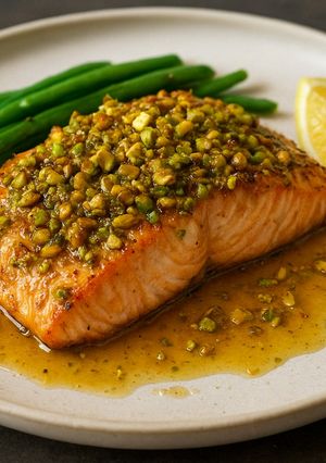 Foto de Salmão Grelhado com Crosta de Pistácio, Mel e Gengibre À Moda do Chef José Alves