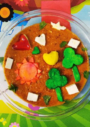 A picture of Paneer gravy with a Sunset view.
